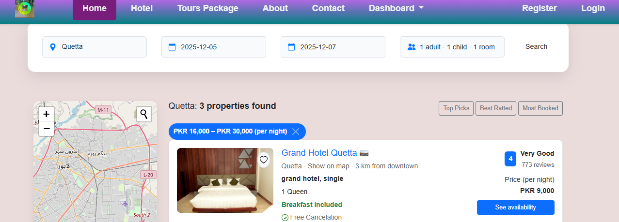 Online Hotel Room and Tour Booking System